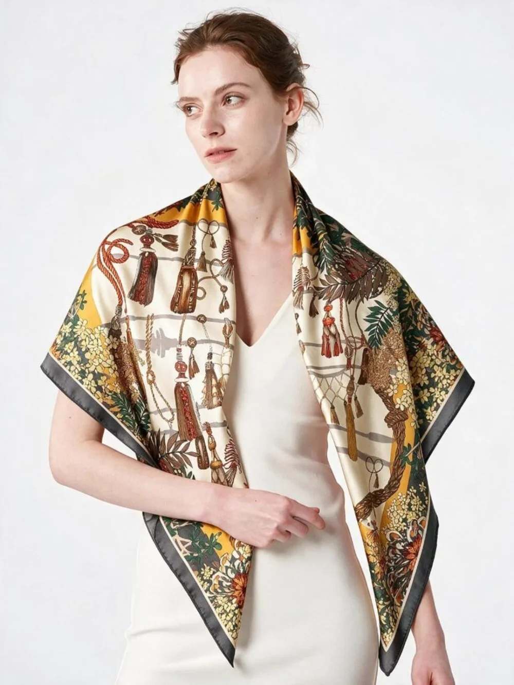 Luxurious 100% Mulberry Silk Large Square Shawl & Oversized Headband Gift Set